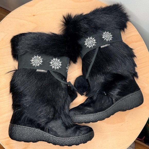 NWOT Oscar Sport real GOAT FUR Apres Ski Black Boots Size 7 US 38 EU - Picture 4 of 9